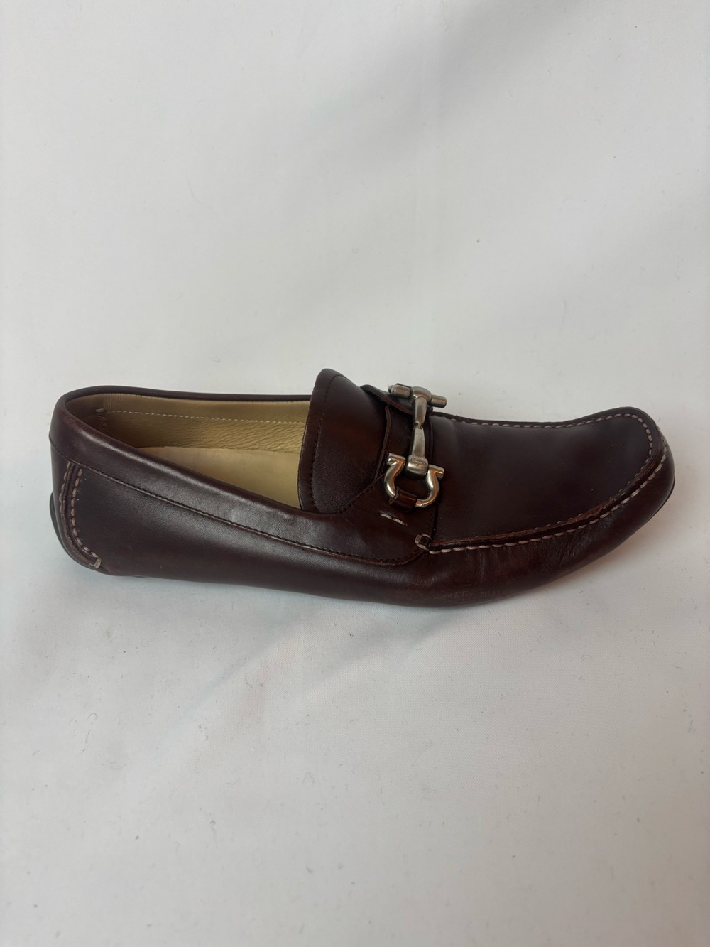 Salvatore Ferragamo Driving Loafer Brown Leather Men’s 9 Silver Gancini Bit